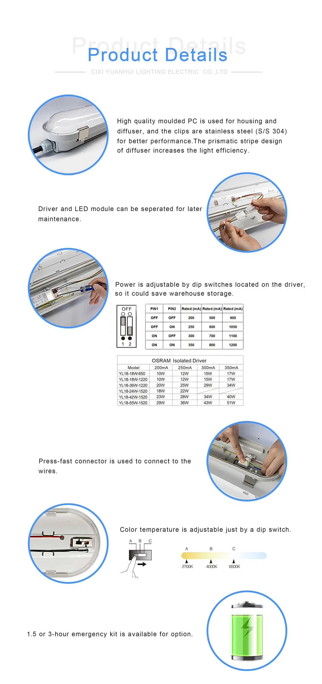 Venda Quente LED IP66 À Prova D'Água 0.6m 1.2m 1.5m Iluminação Linear Vapor Tight LED Tunnel Tri-Proof com Certificações CE/CB/EMC Luz Tubular LED Triproof