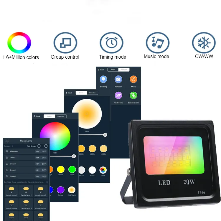 Luz de Inundação Inteligente LED RGB com Controle Sem Fio Mudança de Cor WiFi Tuya