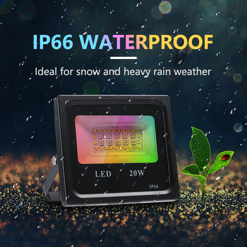 Refletor LED RGB Inteligente à Prova d'Água para Exterior com Suporte para APP Tuya e Controle por Voz 20W 50W 100W Luz de Inundação 220V com Tuya