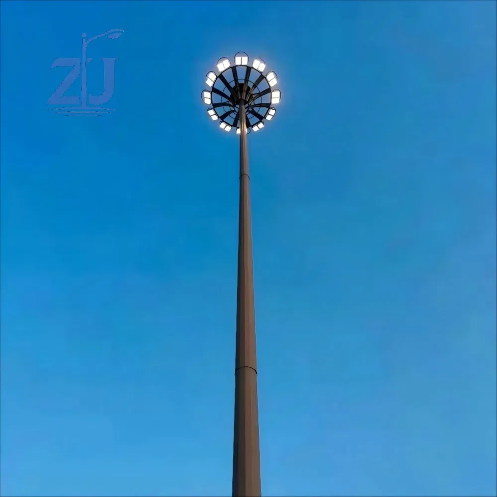 18m 22m 28m Iluminação LED Profissional de Alto Mastro com Sistema de Elevação e Baixamento
