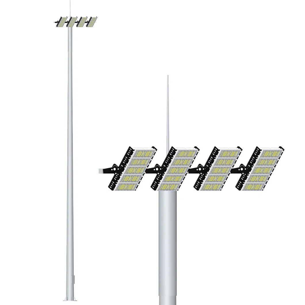 Conjunto Completo de Luzes de Alto Mastro LED com Poste Galvanizado para Iluminação de Quadras Esportivas