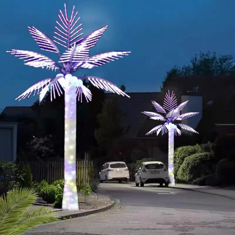 Árvores de Palmeira Iluminadas Artificialmente para Paisagismo ao Ar Livre, Iluminação à Prova d'Água, Engenharia de LED