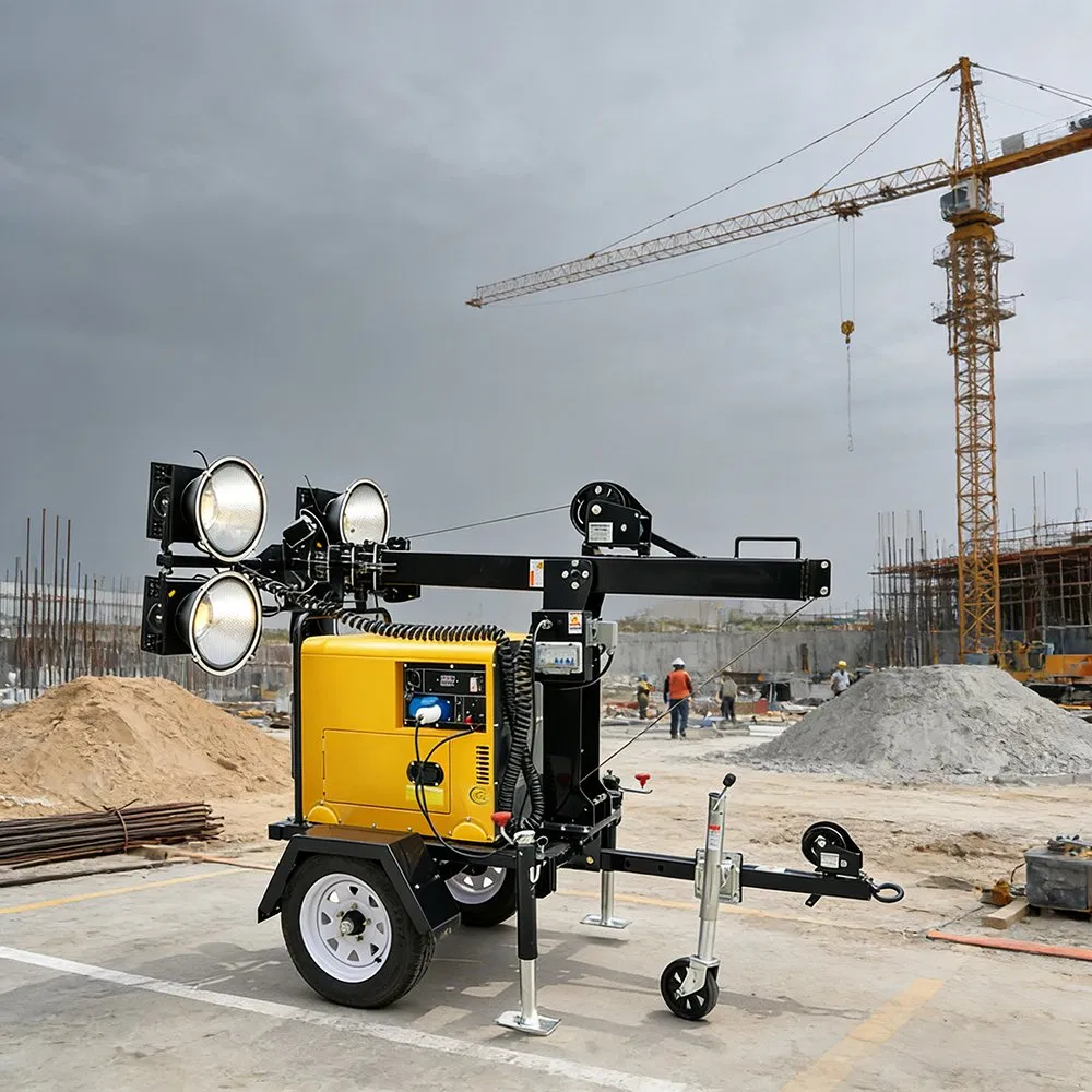 Iluminação portátil de torre móvel LED para canteiro de obras com gerador a diesel