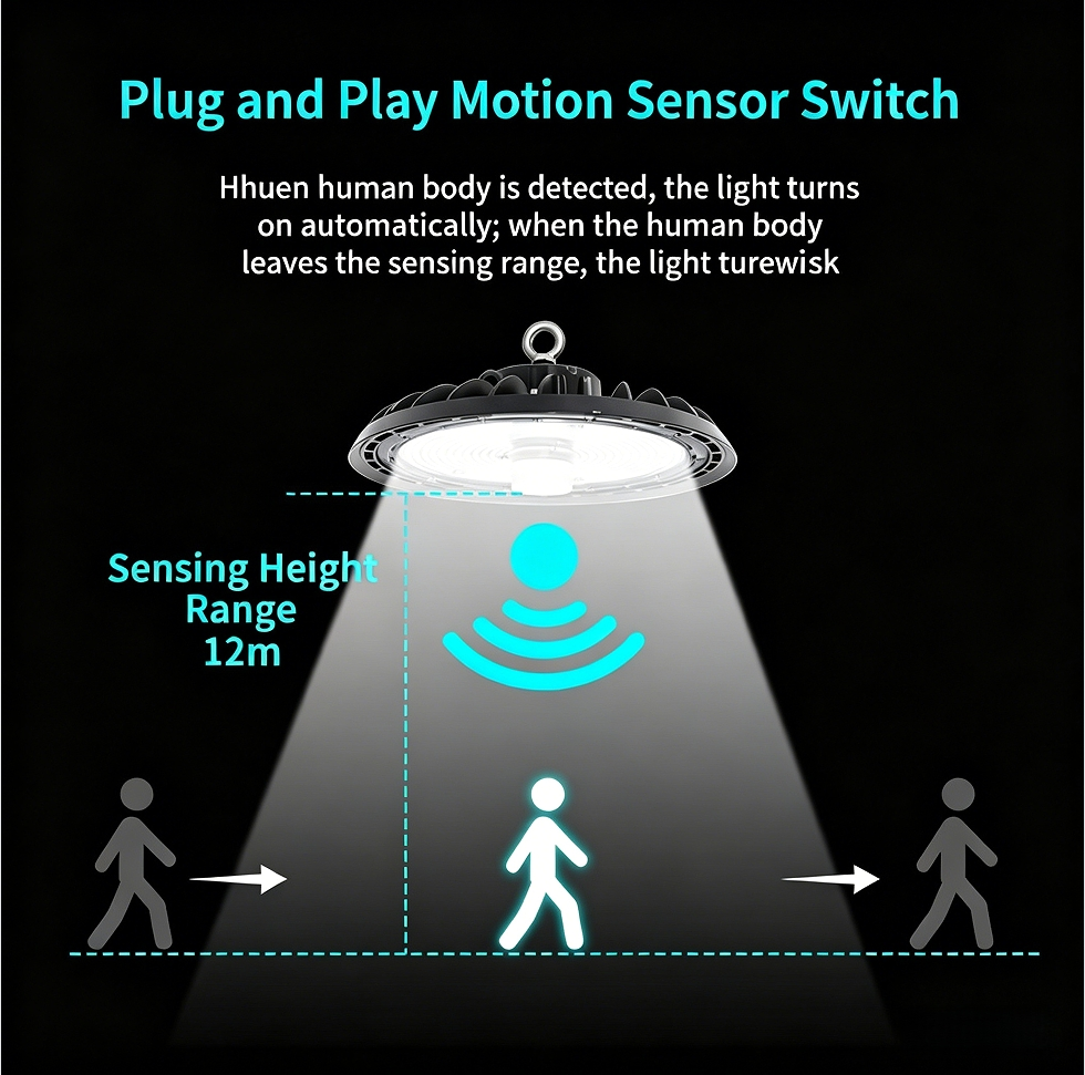 200W Luz de Teto LED com Sensor de Movimento para UFO, Fixture Resistente às Intempéries, Iluminação Eficiente para Armazém, Oficina, Sótão