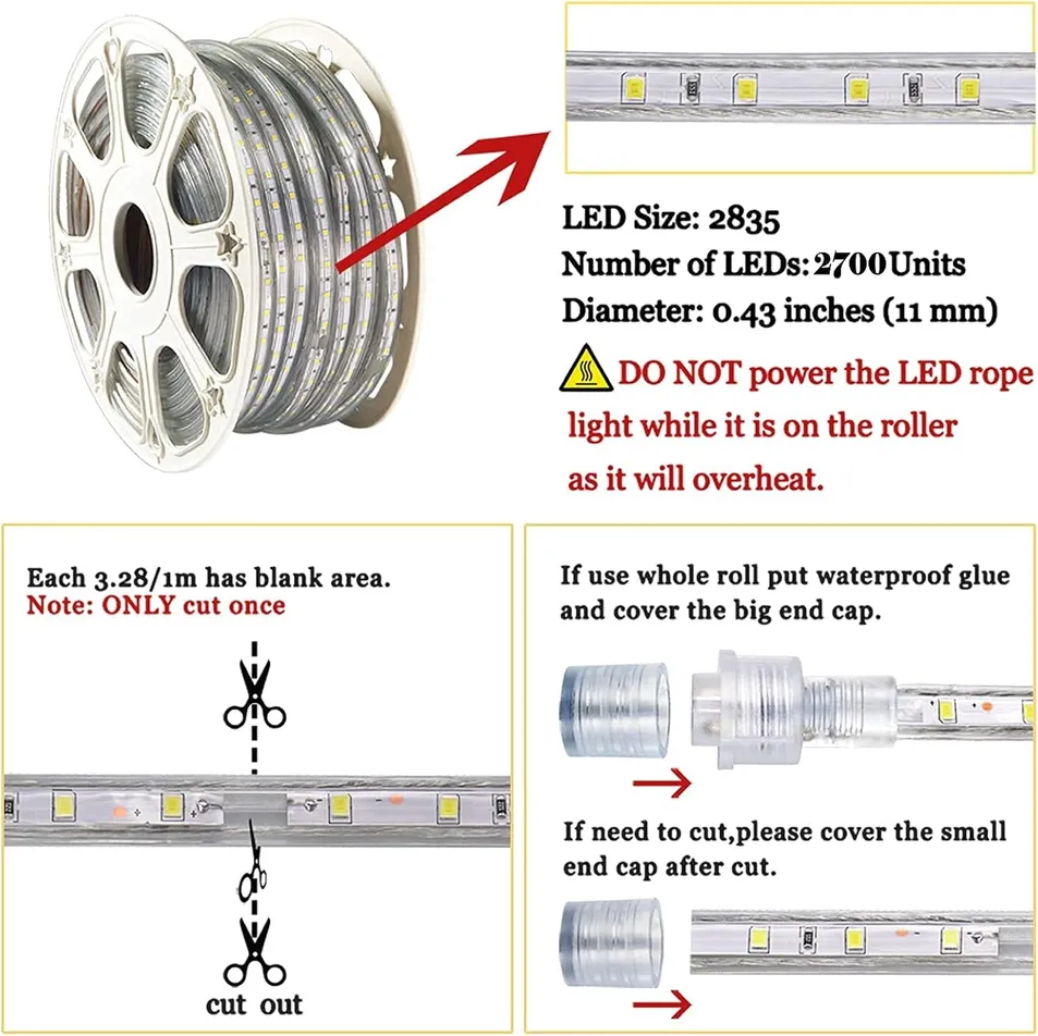 TUV 230VAC Fita LED de Alta Tensão para Canteiros de Obras, Túneis, Manutenção de Estradas, Iluminação de Árvores