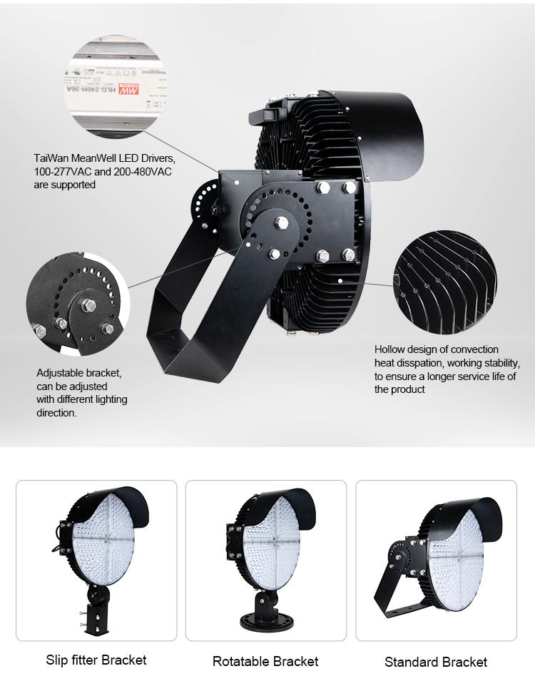 400W 600W 750W 1000W 1200W Luz LED para Estádio 150lm/W IP67 Luz para Estádio para Iluminação de Construção de Campo Esportivo