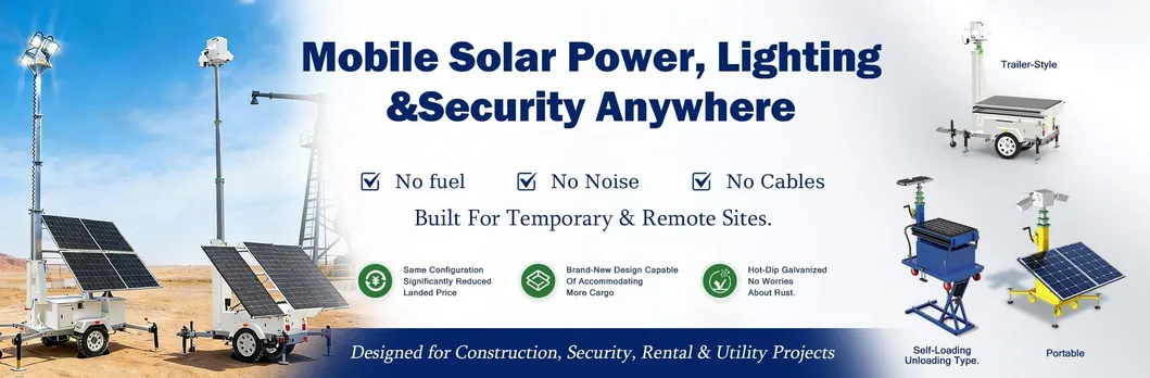 Torre de Luz Solar Móvel de Emergência LED para Construção Montada em Reboque