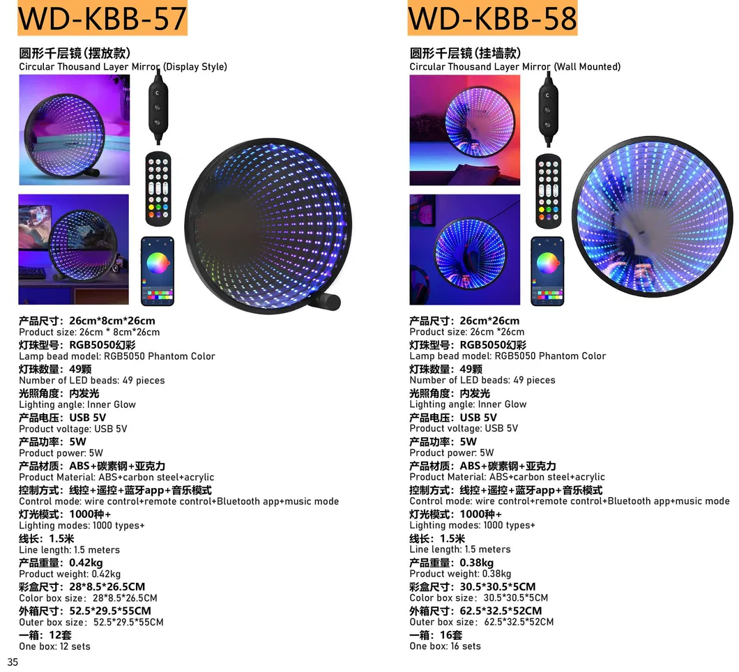 Decoração de Mesa Iluminação RGB Inteligente USB 5V Espelho de Túnel LED 3D Luz Ambiente Multicamadas
