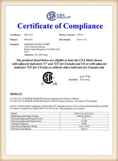 HizonSun EV charger certification document 2