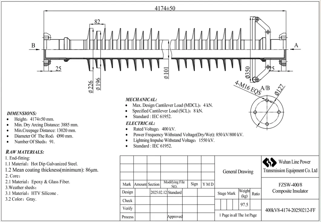 400kv عوازل محطة الكهرباء من مطاط السيليكون البوليمري لنقل الطاقة