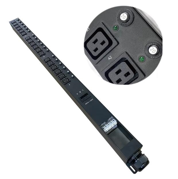 Vertical Mount Power Distribution Unit with 24 IEC C20 &amp; Overload Protector