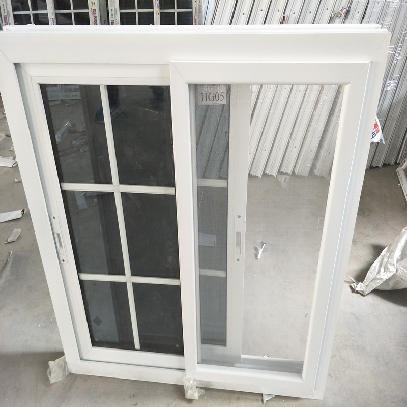 White Frame Grills Design Double Insulated Grey Tinted UPVC Sliding Window
