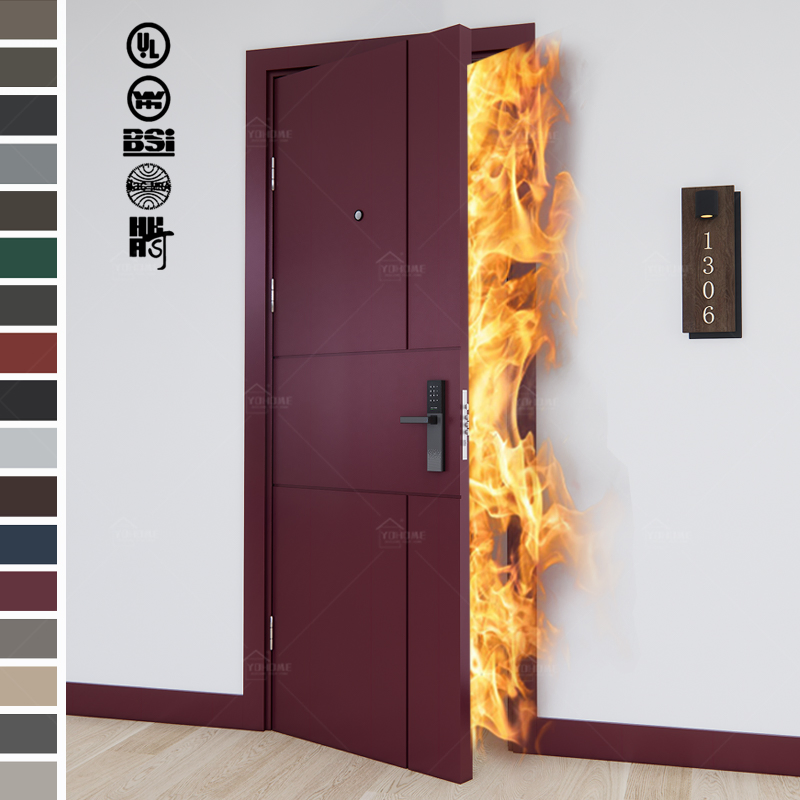 Foshan Yohome Custom Flush Door Plywood Fire Rated Door Modern Composite Interior Apartment Doors Indoor Door Wood Hotel Entry Fire Doors