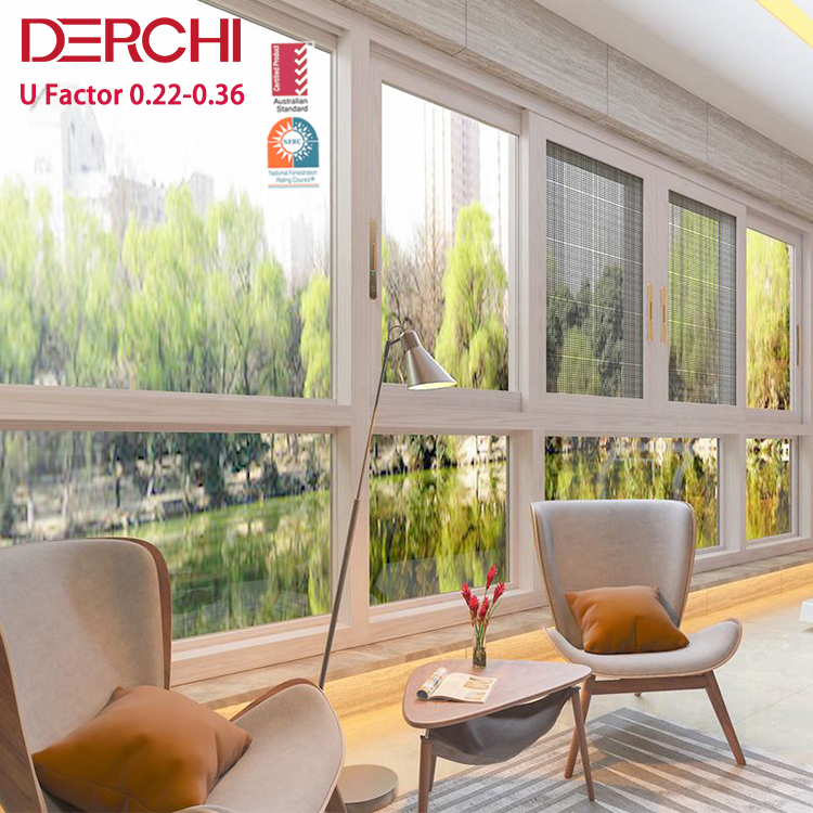 Powder Coating Wood Aluminum Alloy Horizontal Sliding Windows and Doors Made in China Fixed Windows Frameless Sliding Glass
