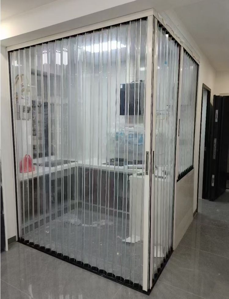 Transparent Acrylic Crystal Panel Bi-Fold Sliding Door PVC Foldable Partition for Kitchen Bathroom Toilet Invisible Folding Door