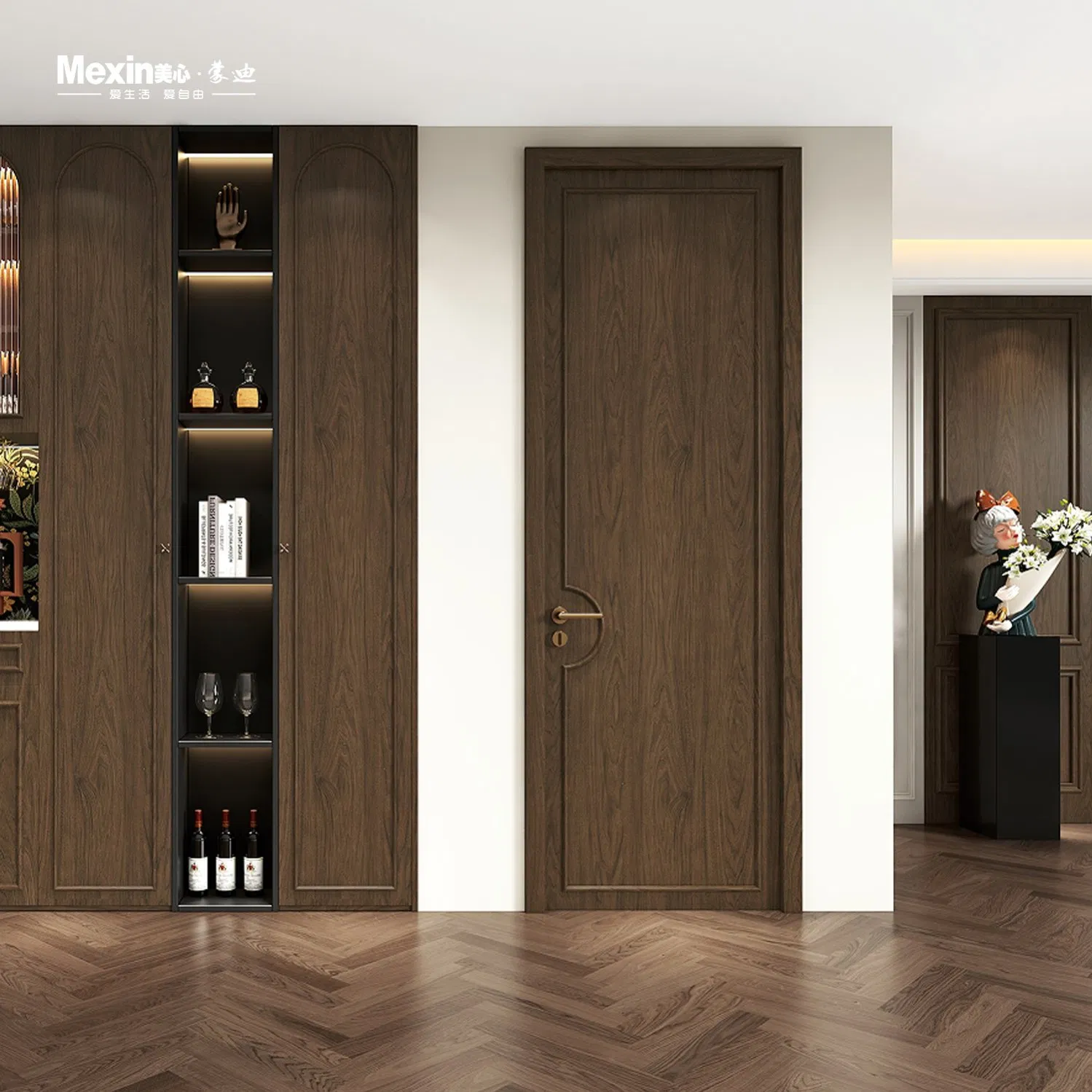 Mexin Modern Single Fire Rated Interior Security Solid Wooden Wood Door Premium Durable for Villa Interior