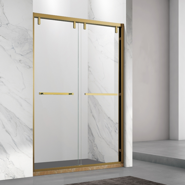 Custom Bathroom Gold Frame Tempered Glass Sliding Shower Door