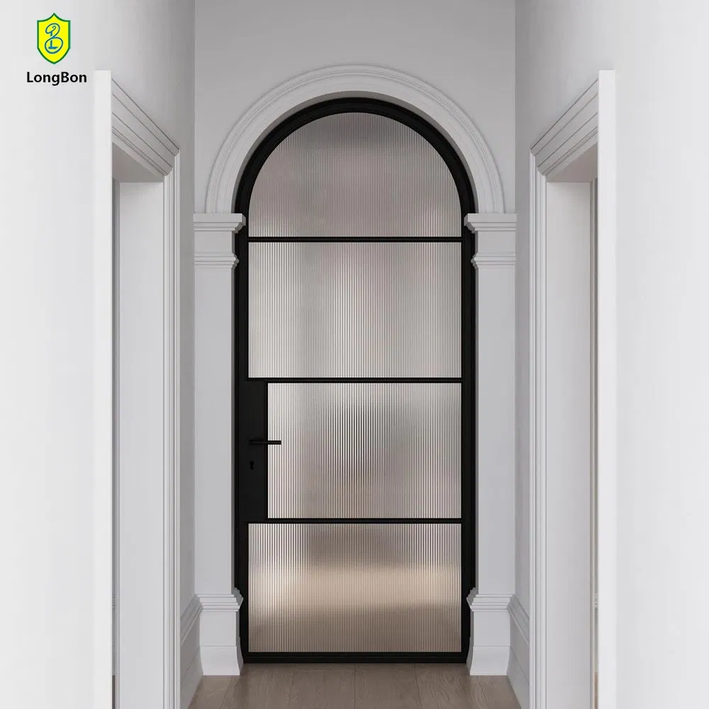 Basic French Arched Wrought Iron Front Door with Water-Resistant Glass