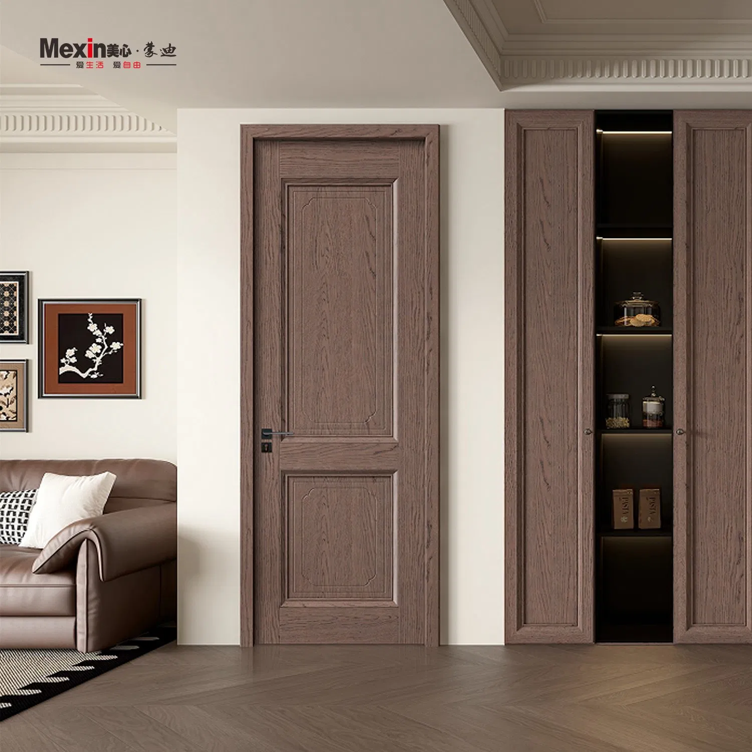 Mexin Modern Single Fire Rated Interior Security Solid Wooden Wood Door Premium Durable for Villa Interior