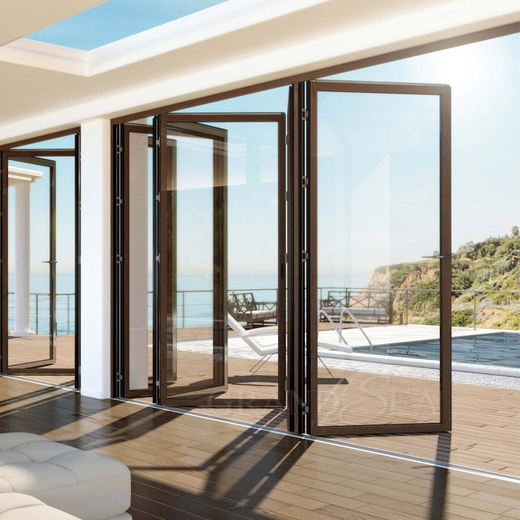 Nfrc Nafs American Standard Modern German Hardware Customized Entry Storm Doors Thermal Break Aluminum Aluminium Metal Commercial Bi-Folding Door