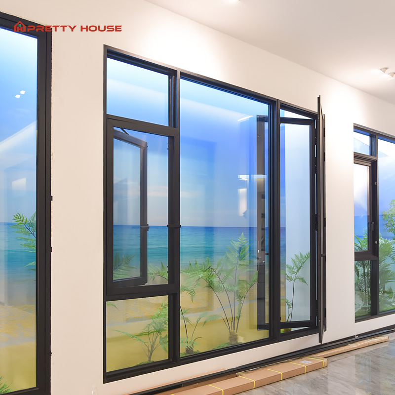 Thermal Break Powder Coated Aluminum Glass Window Fixed and Security Casement Windows