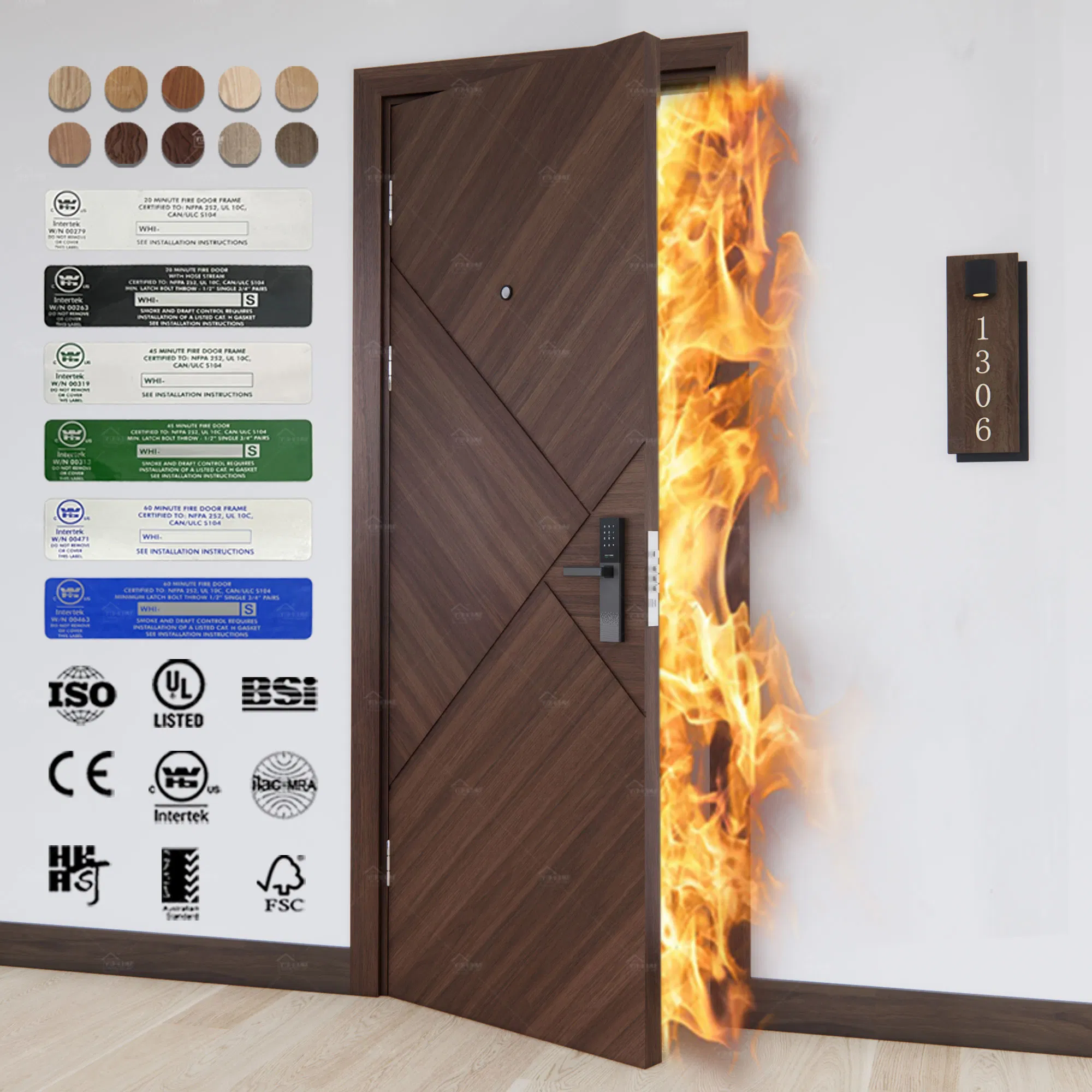 China Top Fire Door Factory Customized Italian Fire Wood Door En Certified Fd30 Fd60 Fd90 Fd120 Interior Fireproof Engineering Wooden Fire Rated Doors