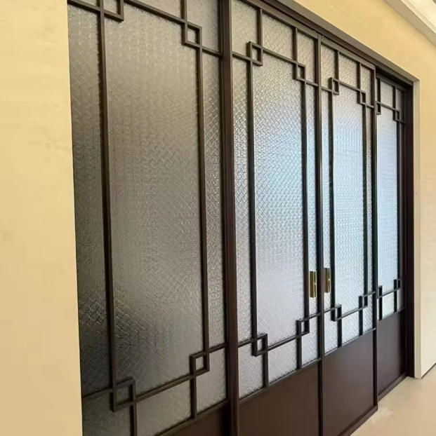 Customized Retro French Double Tempered Glass Soundproof Aluminum Frame Inner Sliding Door