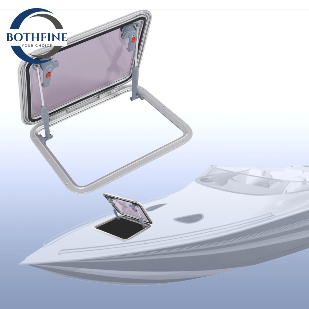 Boat Skylight Window, Push-out Deck Porthole, Rotating Fixed Handle 457X327mm, Smoke Gray Glass for Yacht, RV, Boat