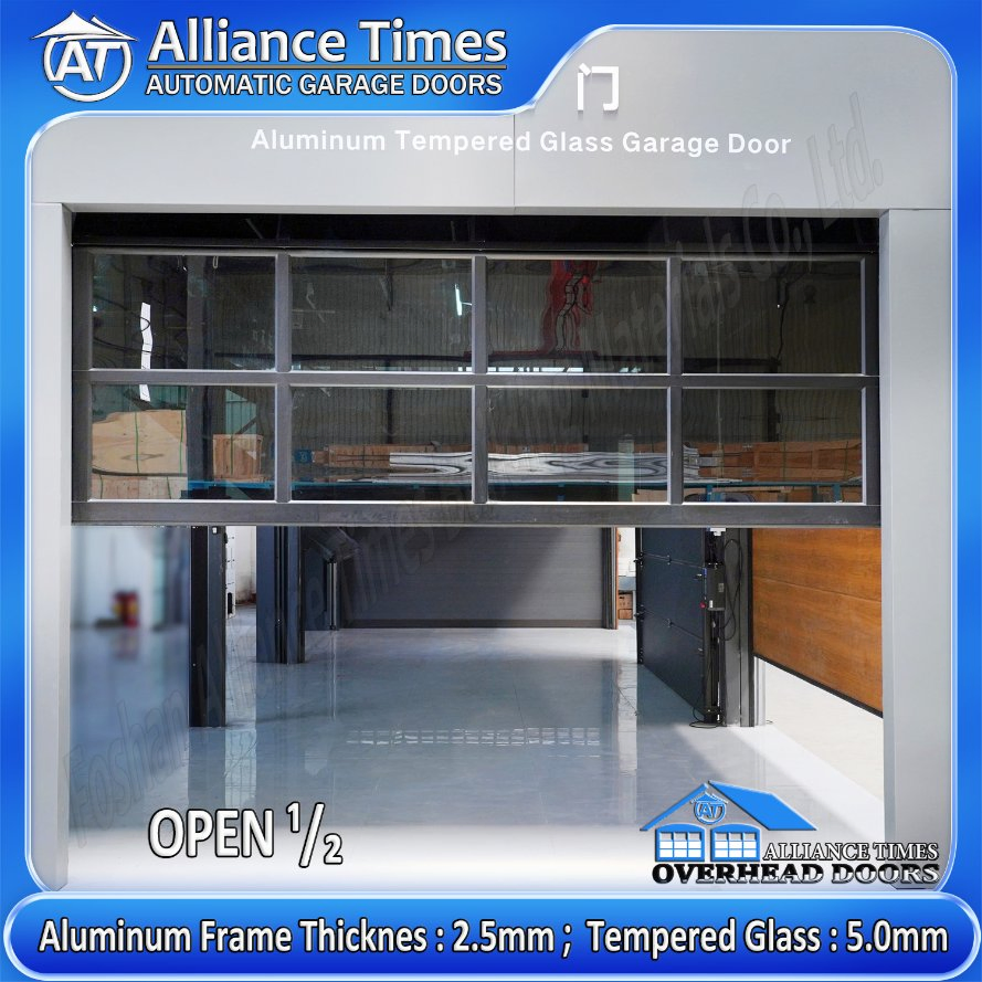 American Modern Aluminum Framed Tempered Tinted Glass Panels Sectional Automatic Electric Garage Doors with Emergent Safety Release Clutch