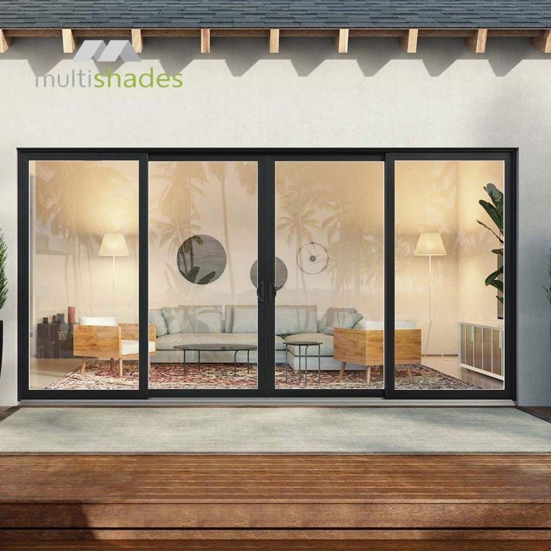 Multishades Automatic Tempered Double Glazed Glass Sliding Door Opener Aluminum Narrow Frame Modern Fashion Design