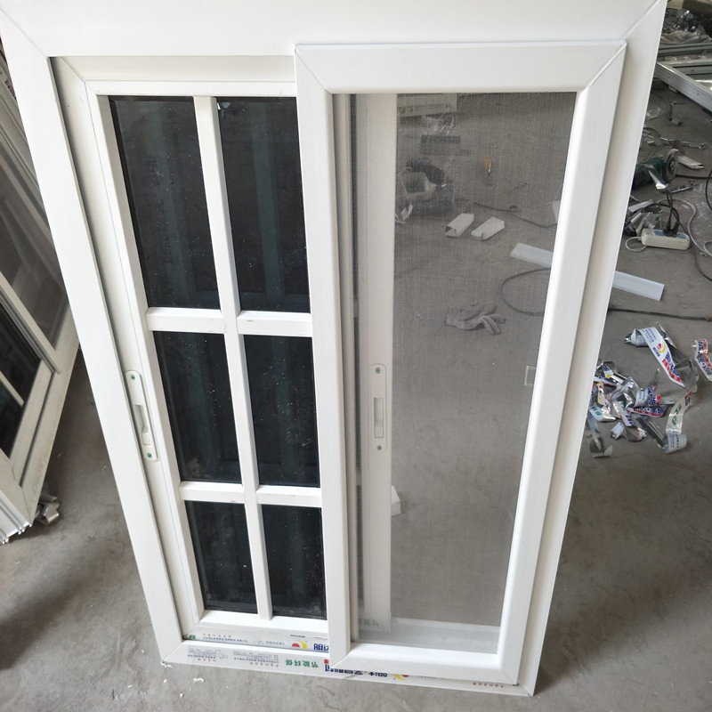 White Frame Grills Design Double Insulated Grey Tinted UPVC Sliding Window