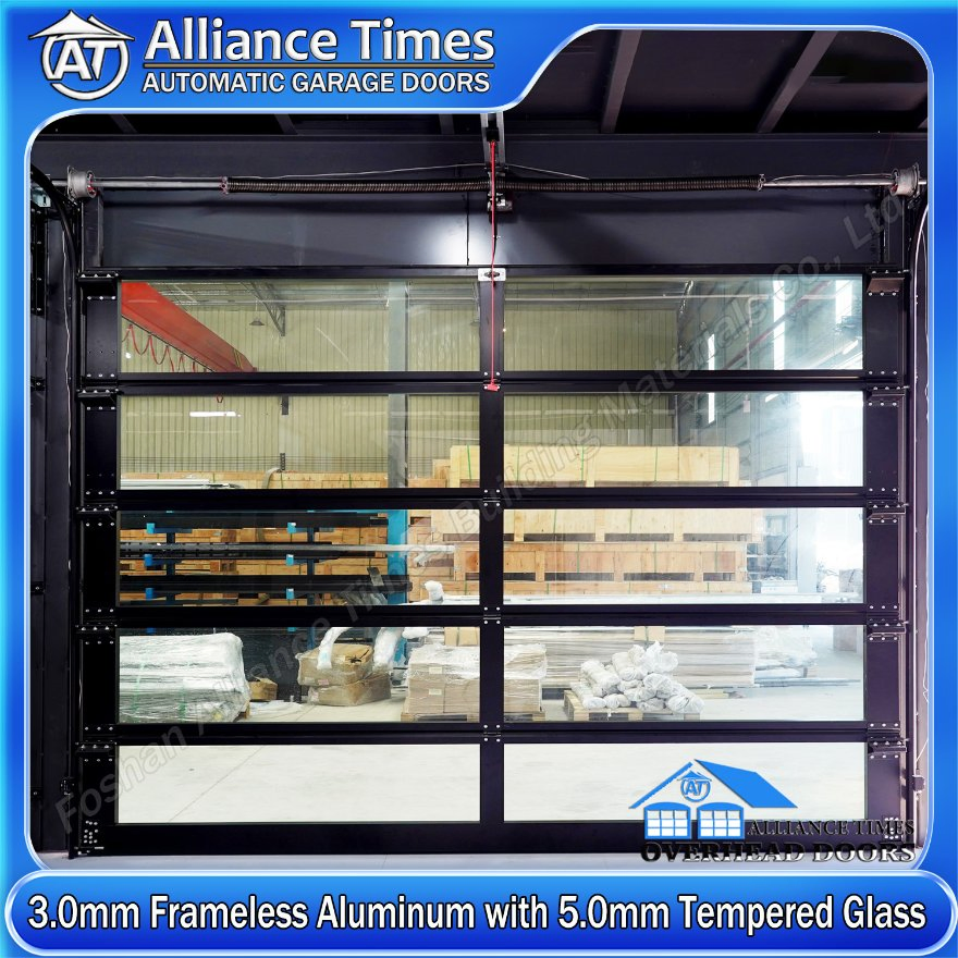 Modern Flush Aluminum Frameless Tempered Glass Panels Sectional Garage Doors