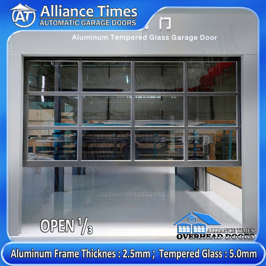 American Modern Aluminum Framed Tempered Tinted Glass Panels Sectional Automatic Electric Garage Doors with Emergent Safety Release Clutch