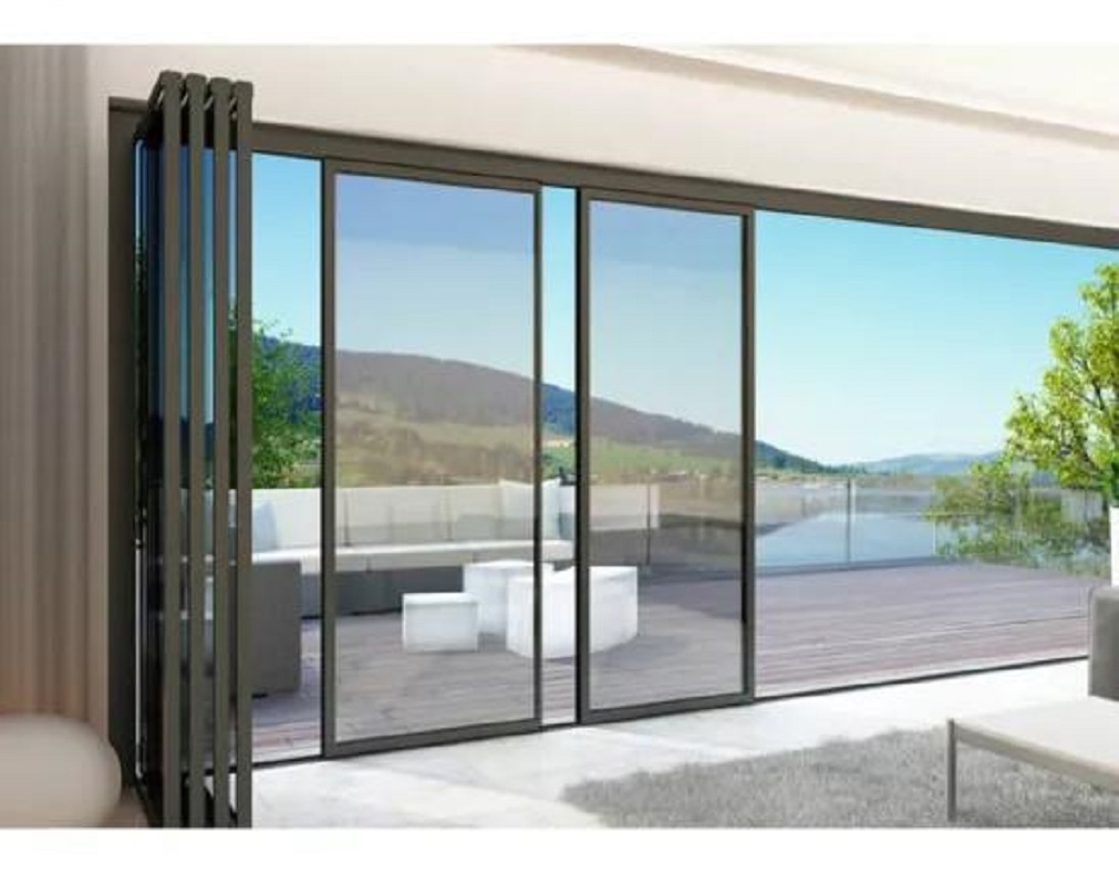 Aluminium Four Panels Folding Swing Casement Glass Sliding Doors Aluminum PT Door Panoramic Slide and Turn Foldable Glass Door