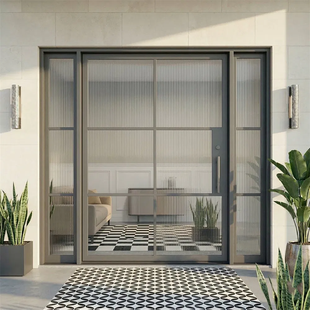 Hand Forged Single French Steel Doors with Glass Panels for Modern Project