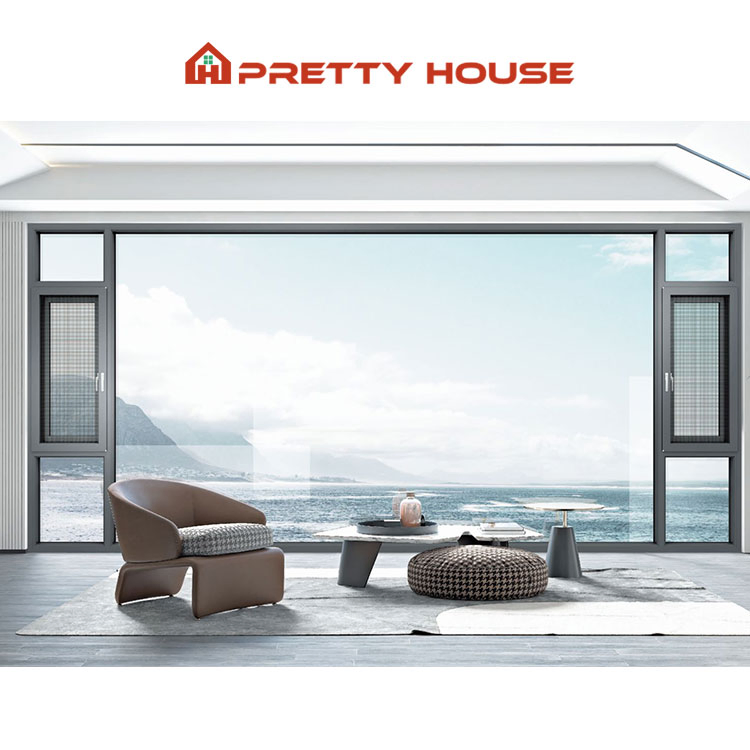 Thermal Break Powder Coated Aluminum Glass Window Fixed and Security Casement Windows