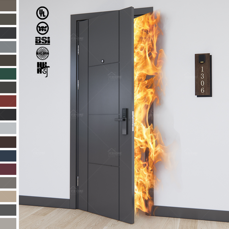 Foshan Yohome Custom Flush Door Plywood Fire Rated Door Modern Composite Interior Apartment Doors Indoor Door Wood Hotel Entry Fire Doors