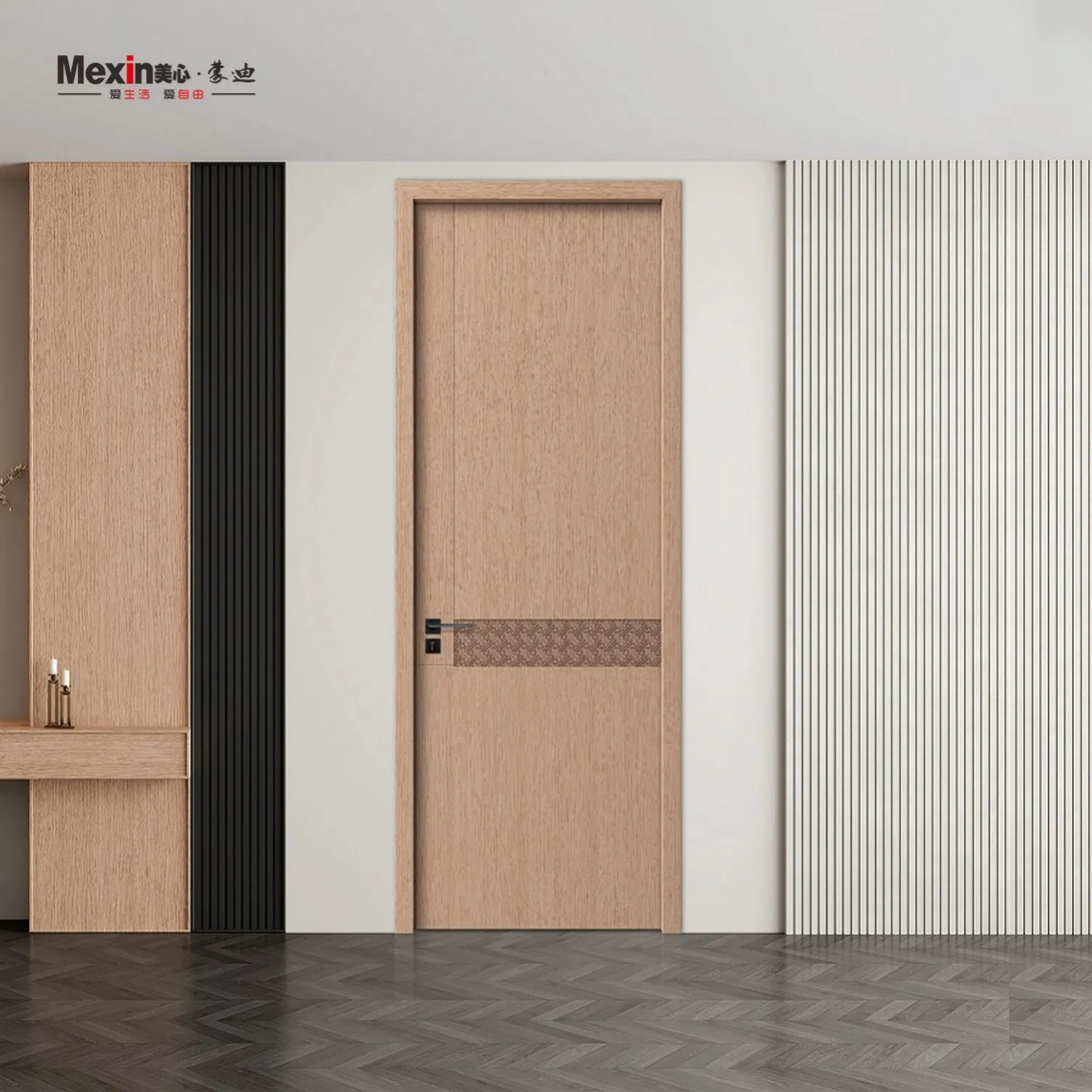 Mexin Customizable Black Entrance Teak Wood Wooden Door Solid Interior White PVC Security WPC Price Elegant Classic Modern Red Teak Wood Door Exterior Entrance