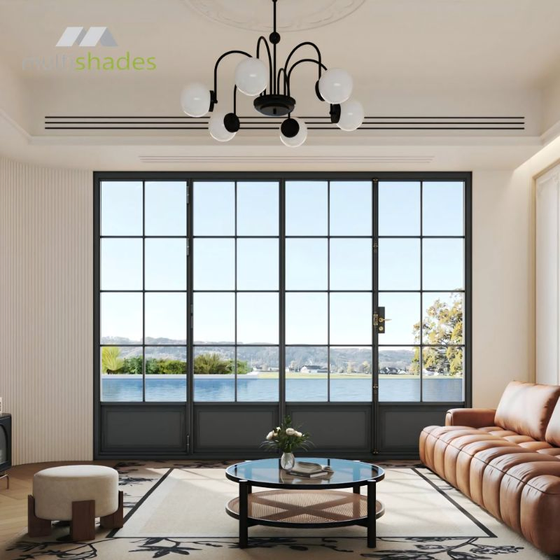 Multishades Classic Simple Design Double Glazed Tempered Glass Soundproof Panels Aluminum Bi Sliding Folding Door