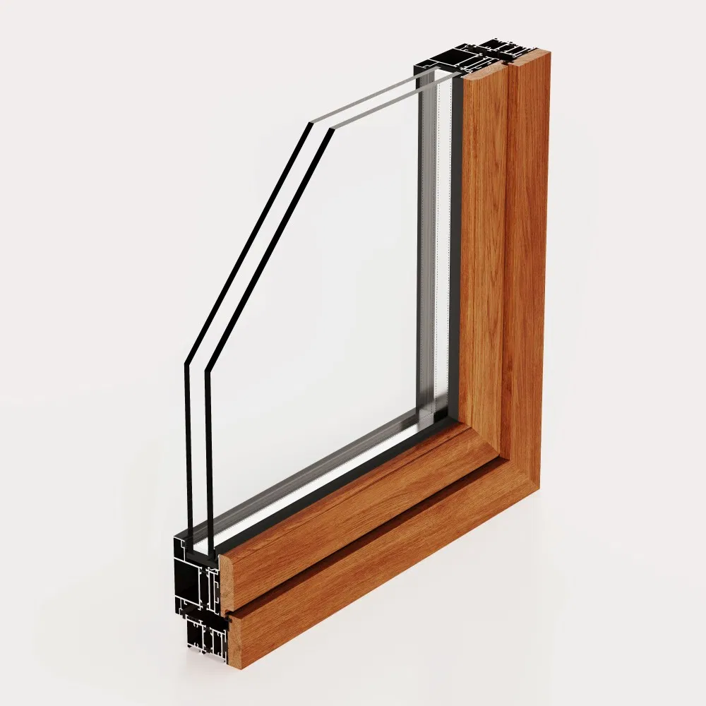 High-End Soundproof Heat Insulation Wood Clad Aluminum Aluminium Metal Wooden Composite Casement Window with Double Tempered Glass for Home Villa Hotel