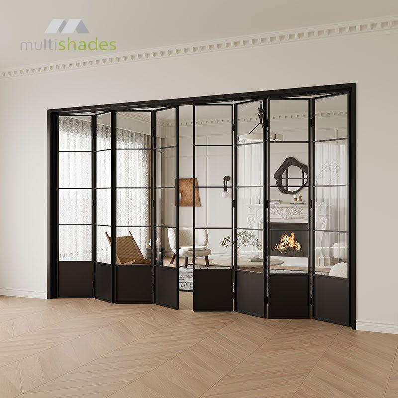 Multishades Classic Simple Design Double Glazed Tempered Glass Soundproof Panels Aluminum Bi Sliding Folding Door