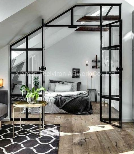 French Style Thermal Break Interior Exterior Wrought Iron Double Door