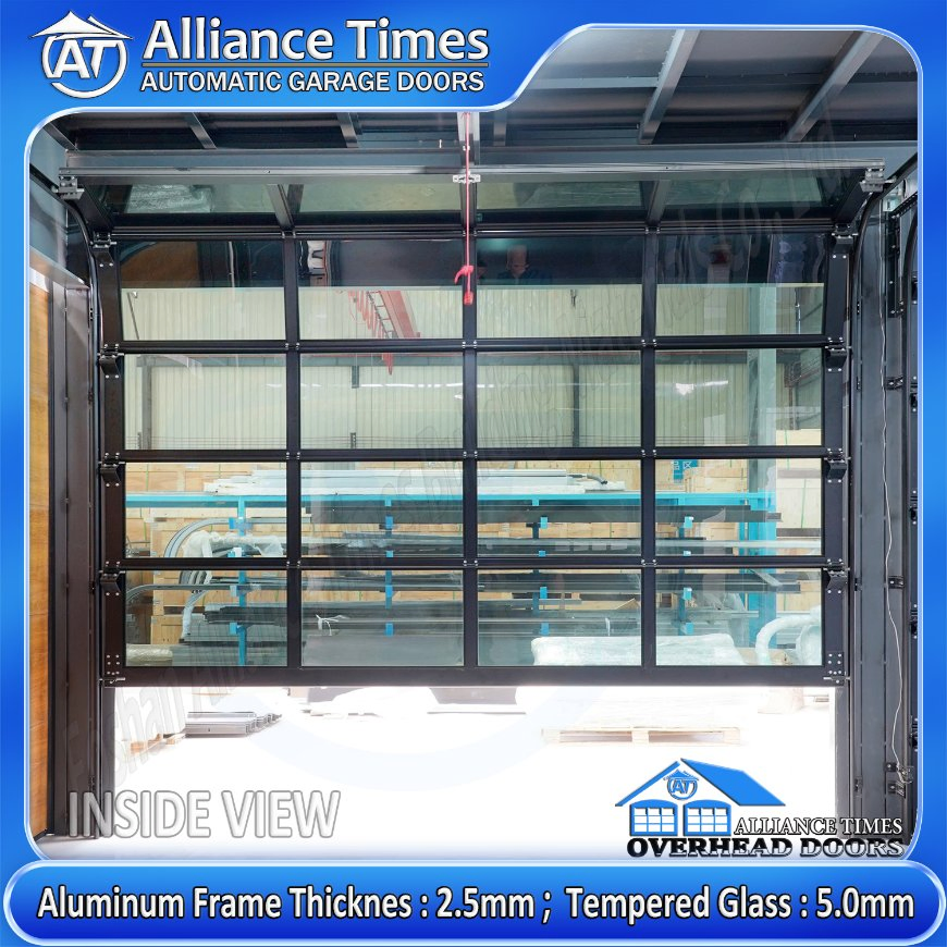 American Modern Aluminum Framed Tempered Tinted Glass Panels Sectional Automatic Electric Garage Doors with Emergent Safety Release Clutch