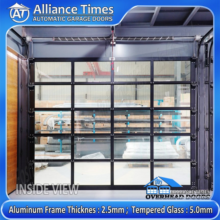 American Modern Aluminum Framed Tempered Tinted Glass Panels Sectional Automatic Electric Garage Doors with Emergent Safety Release Clutch