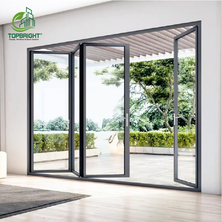 Bi-Fold Patio Hurricane Impact Aluminum Folding Doors Exterior Shatterproof Glass Louvered Sliding Folding Door