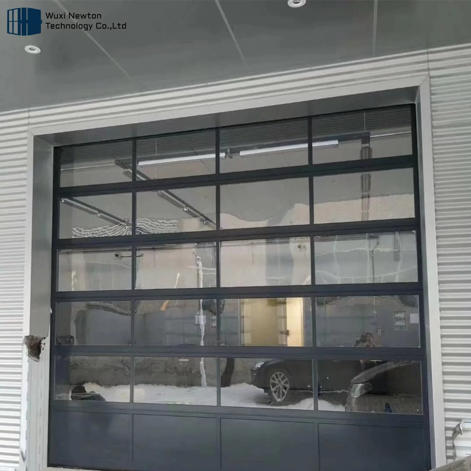 Black Anodized Aluminum Frame Automatic Frosted Tempered Glass Panels Garage Door Prices