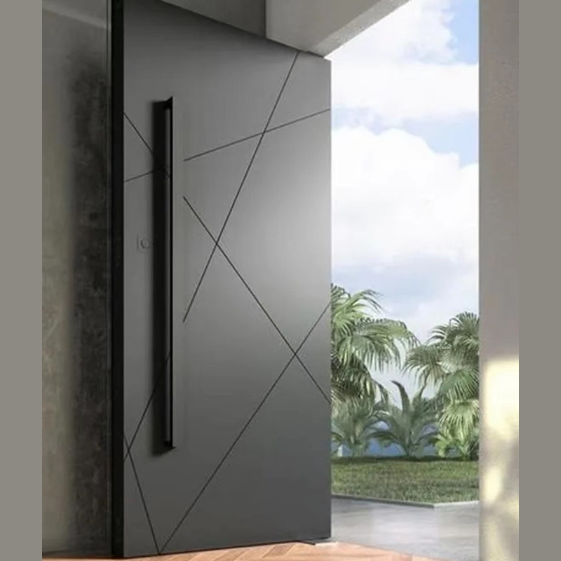 Modern Security Entry Doors Houses Chinese Style Large Aluminum Pivot Entrance Double Doors Swing Open Style Steel Glass Villas