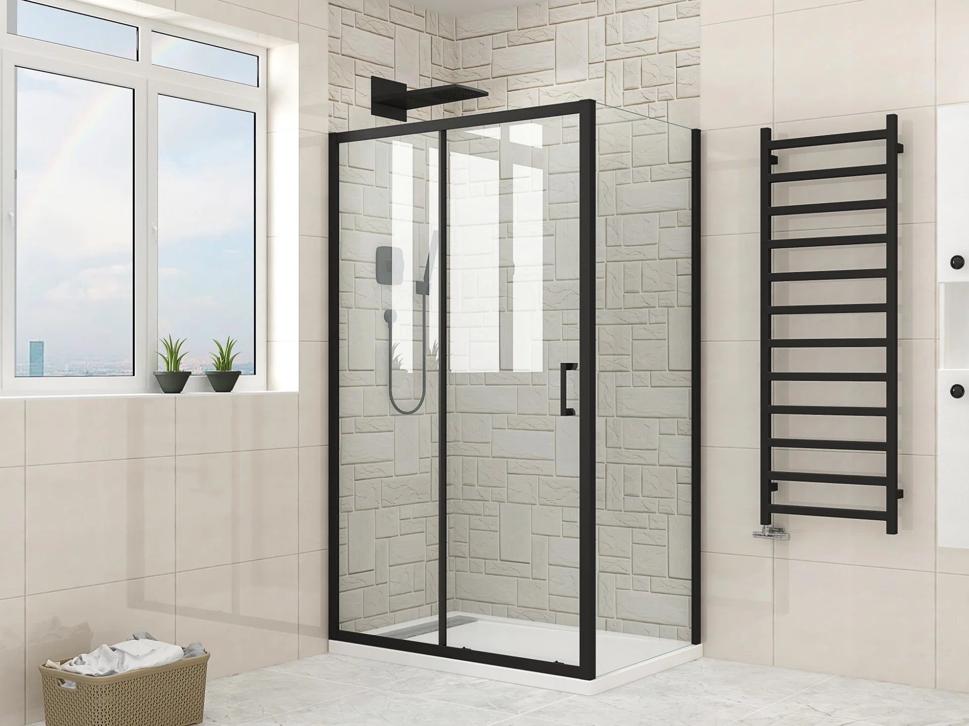 Matt Black Aluminum Shower Room Shower Enclosure with Return Panel Shower Cabin Tempered Glass Door
