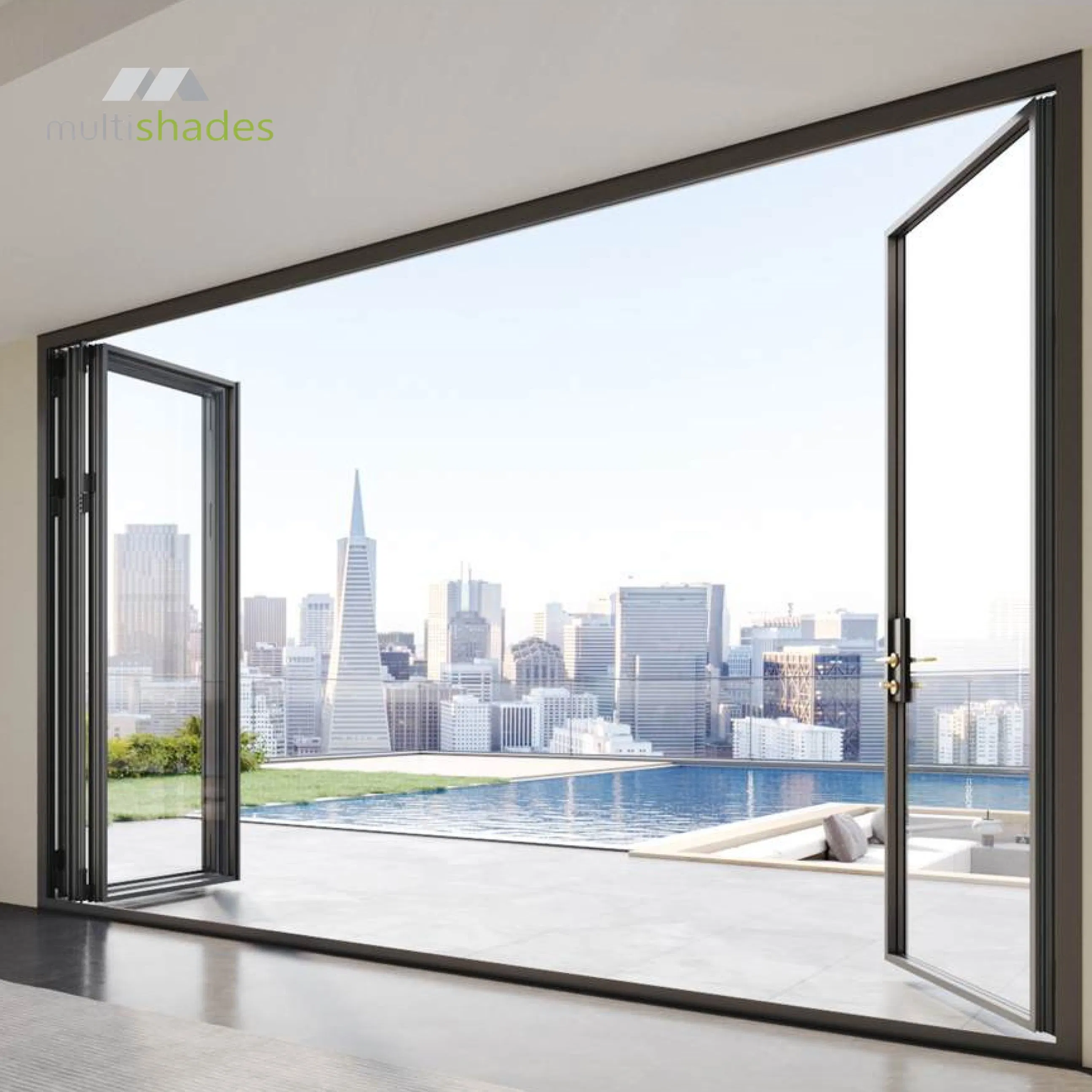 Multishades Chinese Factory OEM Aluminum Bi Sliding Folding Door Double Insulated Glass Soundproof