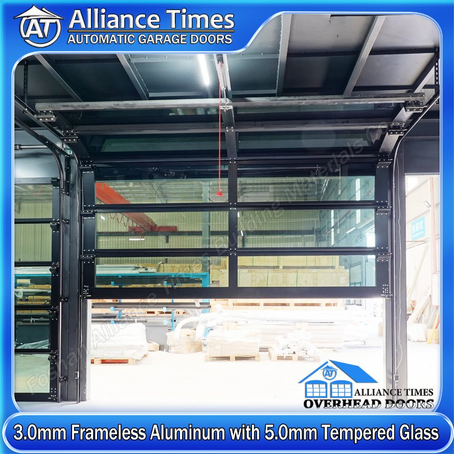Modern Flush Aluminum Frameless Tempered Glass Panels Sectional Garage Doors